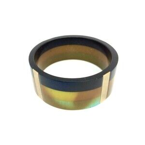 VINTAGE LUCITE Bracelet Resign Bangle Iridescent Stripe Chunky Gold Bar Bracelet